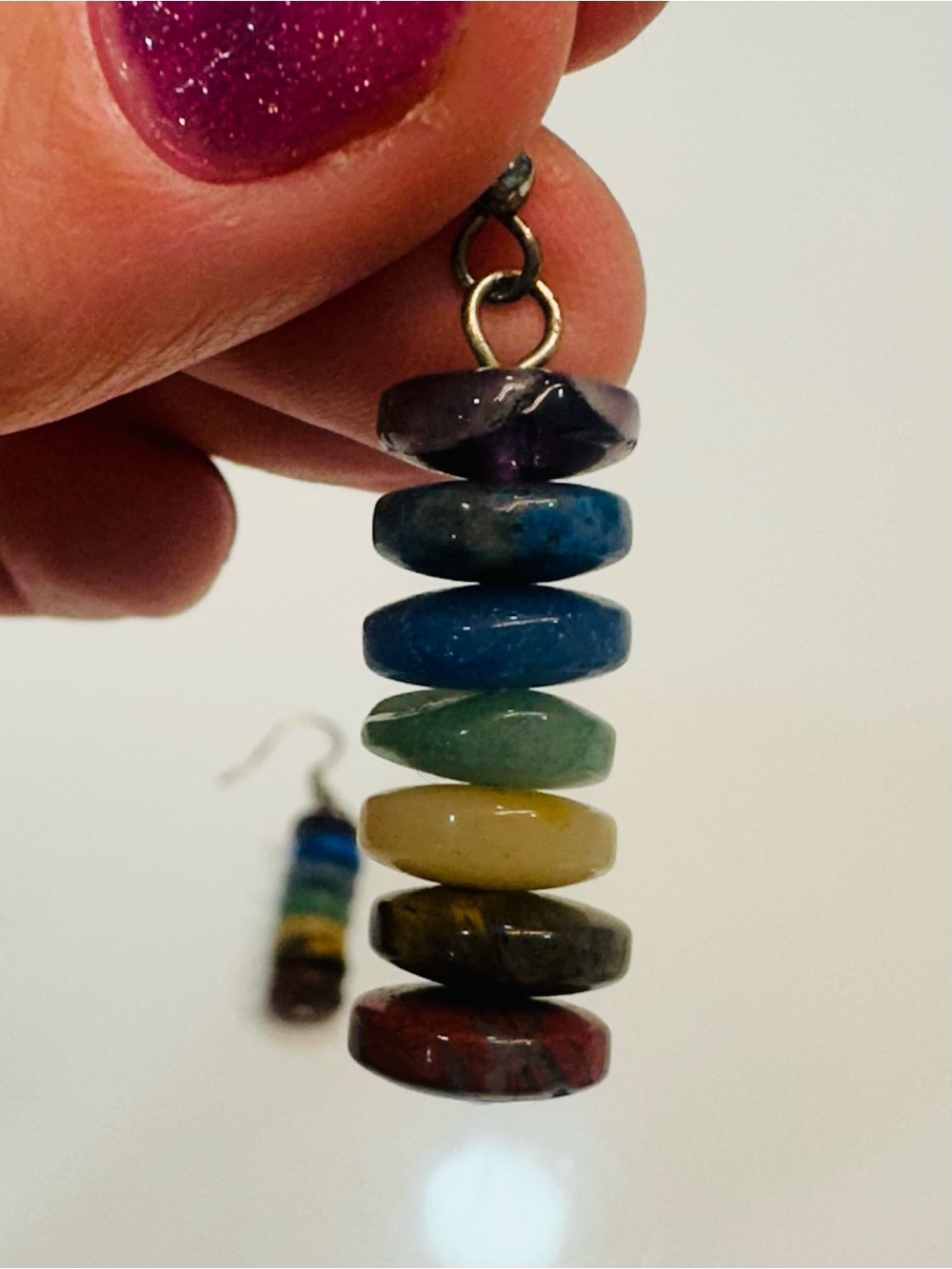 Handmade Rainbow Stacked Genstone Earrings - Picture 6 of 7
